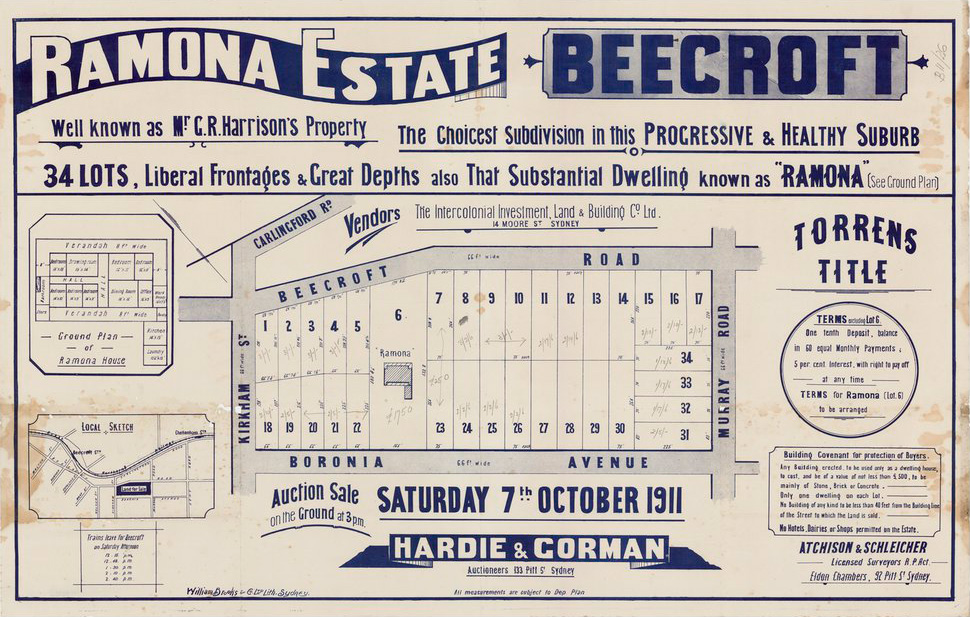 Romona Estate beecroft 1911